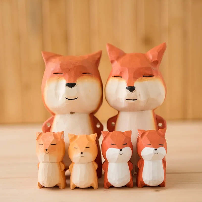 Handcrafted Wooden Fox Sculpture Lovely Animal Figurine Creative DIY Decor for Living Room and Bedroom Wood Tibetan Fox Ornament