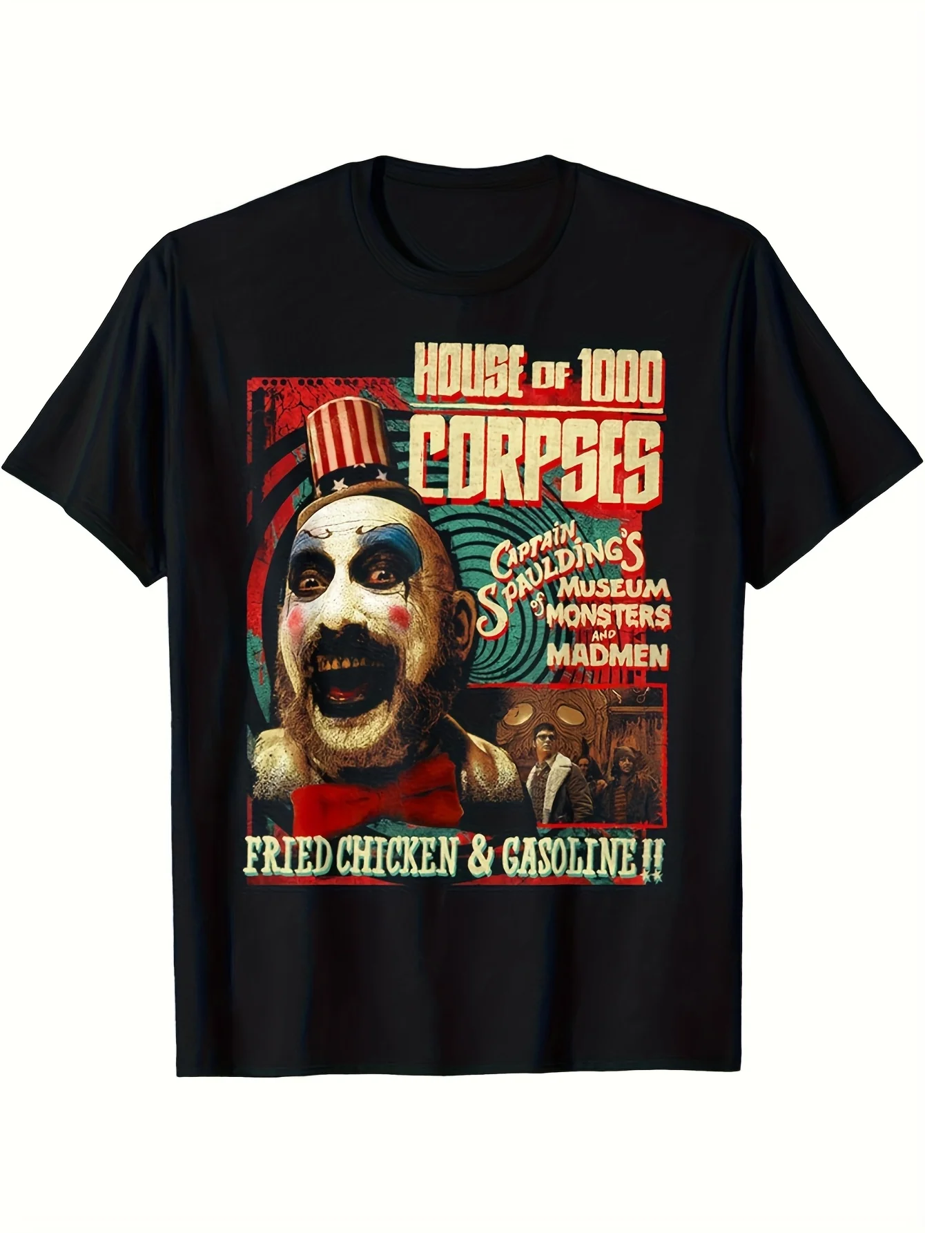 تي شيرت كاجوال برقبة دائرية لجميع المواسم من القطن المحبوك قطعة واحدة من Rob Zombie House of 1000 Corpses Captain Spaulding Museum للرجال، مطبوع