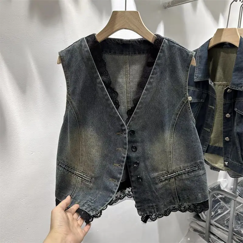 2026 Denim Vest Fashion Washed Summer Sleeveless Short Top Vintage Women's Waistcoat Slim Ladies Knit Jacket Roupas Femininas
