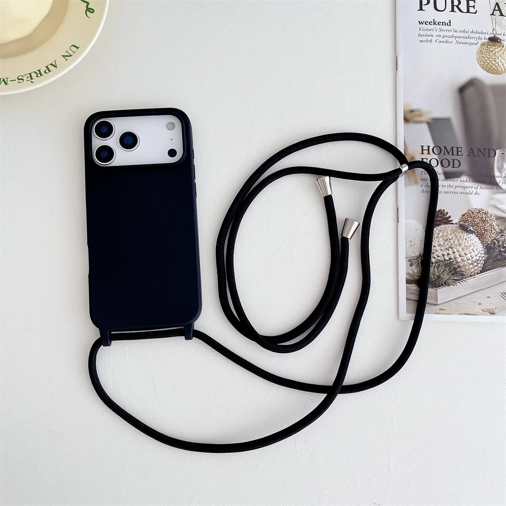 Crossbody-Lanyard-Kordel Flüssig-Silikon Weiche Handyhülle für Apple iPhone 18 17 16 15 14 Plus 13 Pro Max Matt Strap Candy Cover – Detail 15