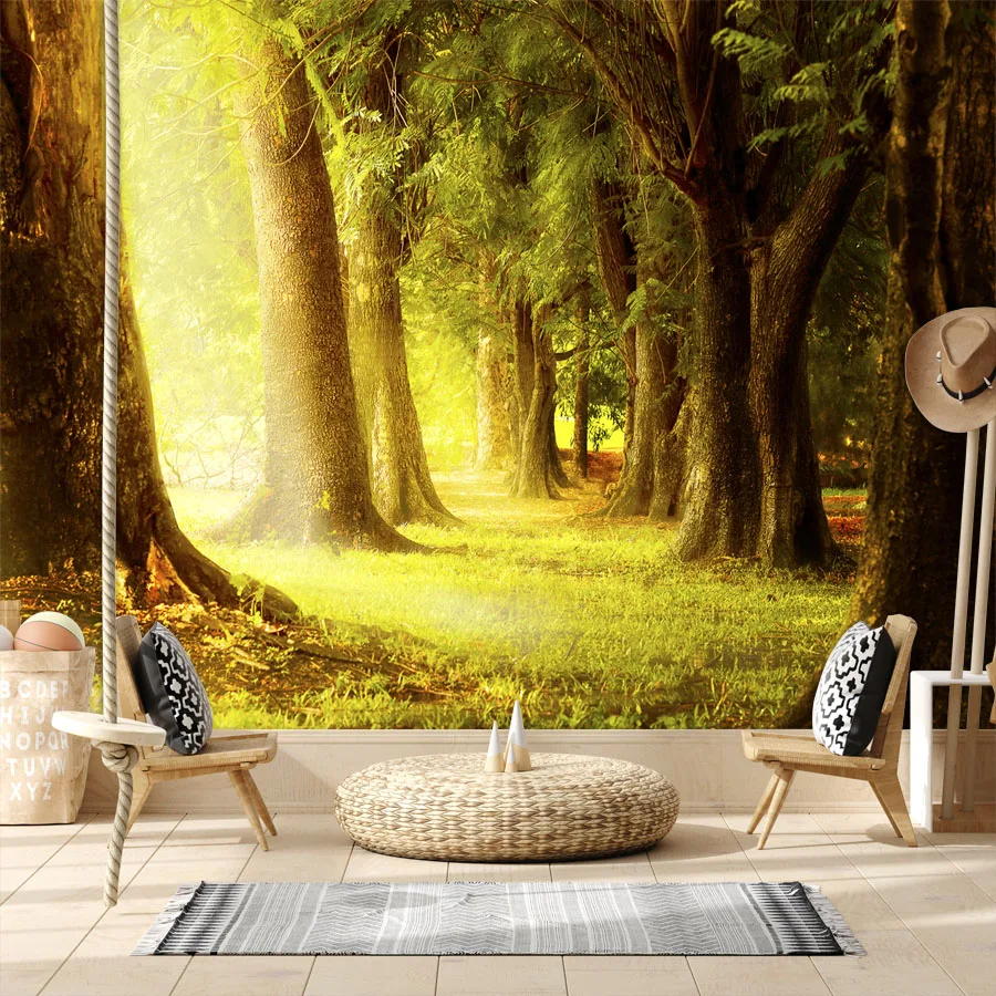 

Custom Peel and Stick Accept Photo Stripe Wallpaper for Living Room Bed Wall Papers Home Decor Sunshine Trees Forest Murals Roll