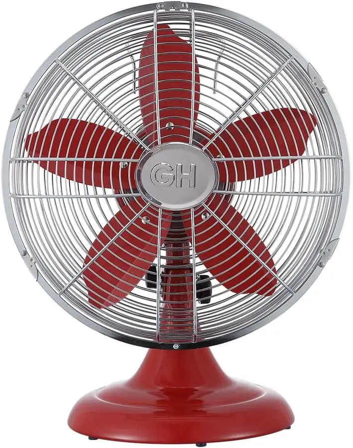 

All-Metal (92611) Oscillating 12"" Retro Desk Office Table Fan (Crimson Red)