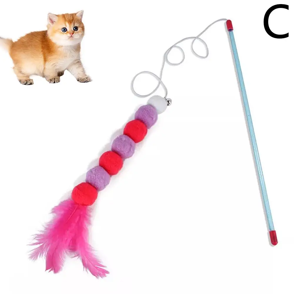 Single Cat Teasing Pole Cat Toy Interactive Toy Soft And Wool Ball Bell Beading Cat Feather Accessories R4S1