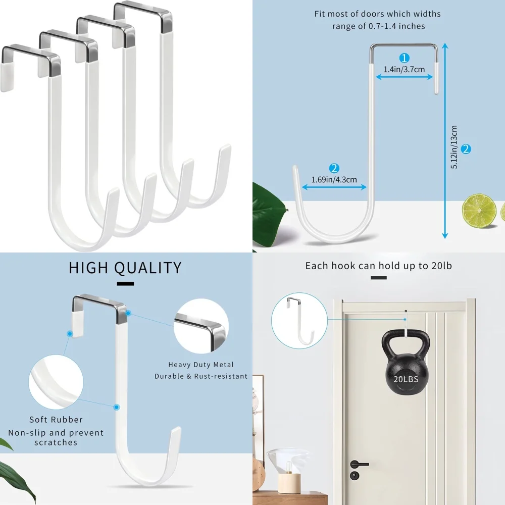 

Hook behind the doorOverdoor Hook 4 Pack Heavy Duty Rubber Coated Scratch Resistant Hooks for Door Wall Cabinet Closet Organizer
