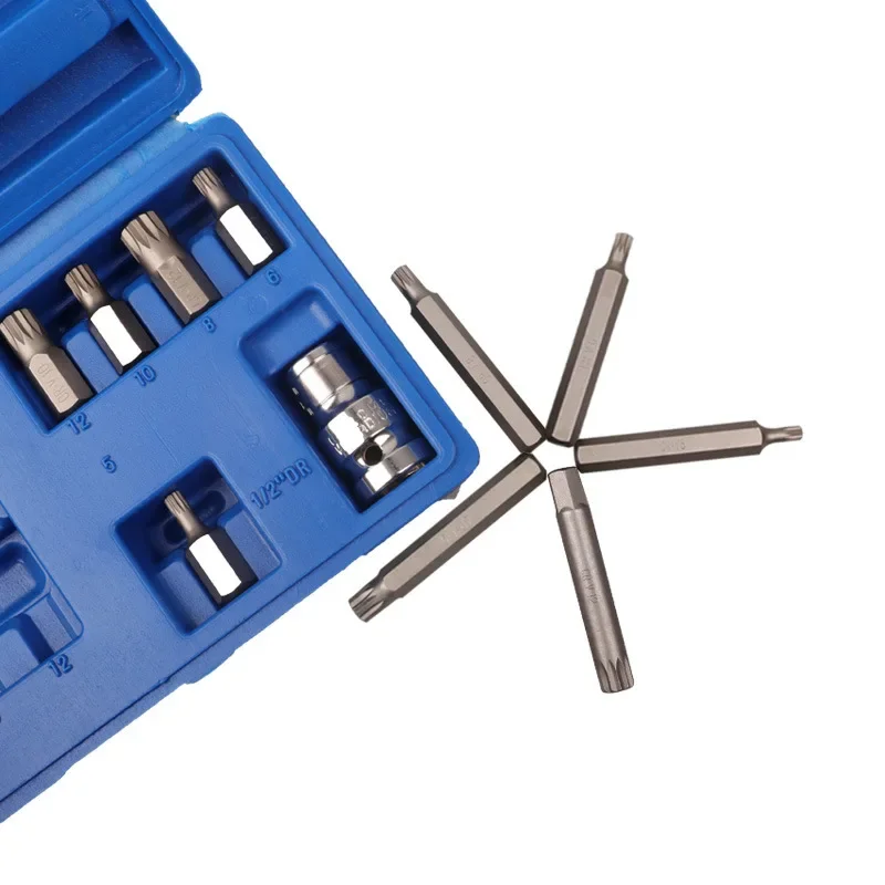 Set of M Type Screwdriver Bits With Adapter 10mm Shank Long M5 M6 M8 M10 M12 Bit Kit 12 Points Drive Tips Repair Tool