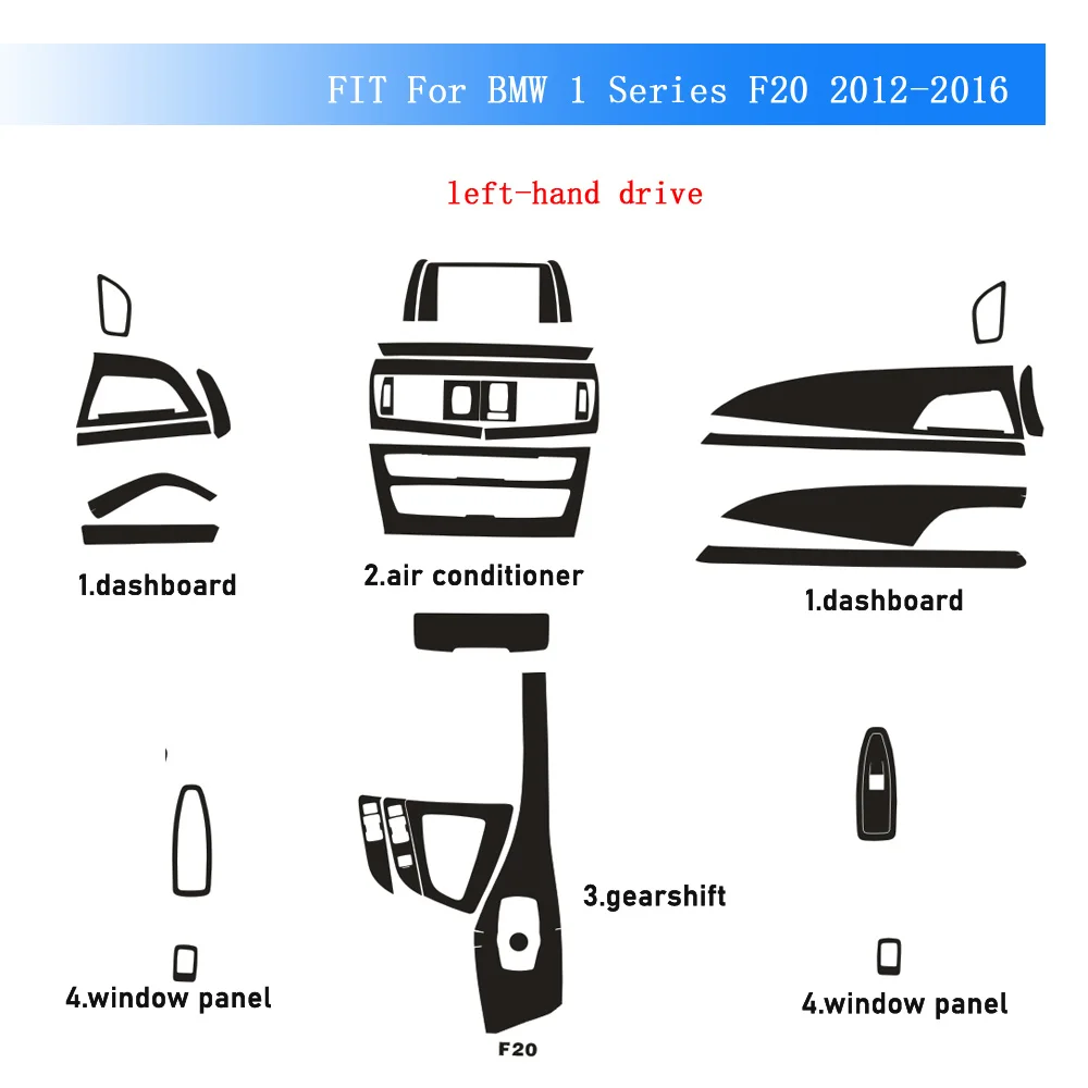 

Углеродное волокно для BMW 1 серии F20 2012-2016, автомобильная пленка, внутренняя наклейка, центральная консоль, приборная панель, пневматическая дверная ручка, подъемная панель