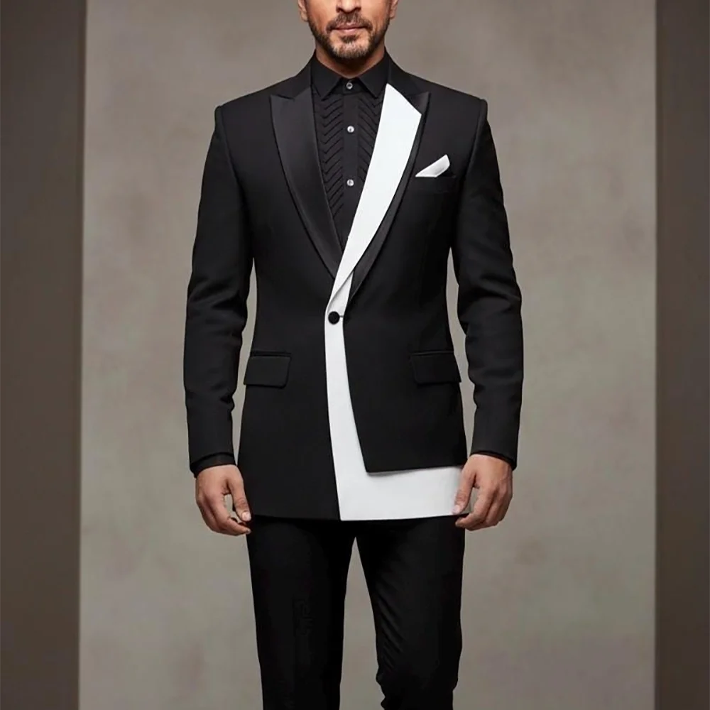 

Мужской костюм Slim Fit с остроконечными лацканами контрастного цвета на одной пуговице для деловых встреч, умный повседневный комплект из двух предметов, куртка с брюками