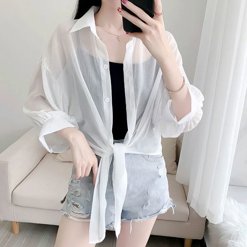 Sun-proof Shirts Women Summer S-3XL Simple Fashion Outerwear Thin Breathable Loose All-match Korean Style Ladies Femme Casual