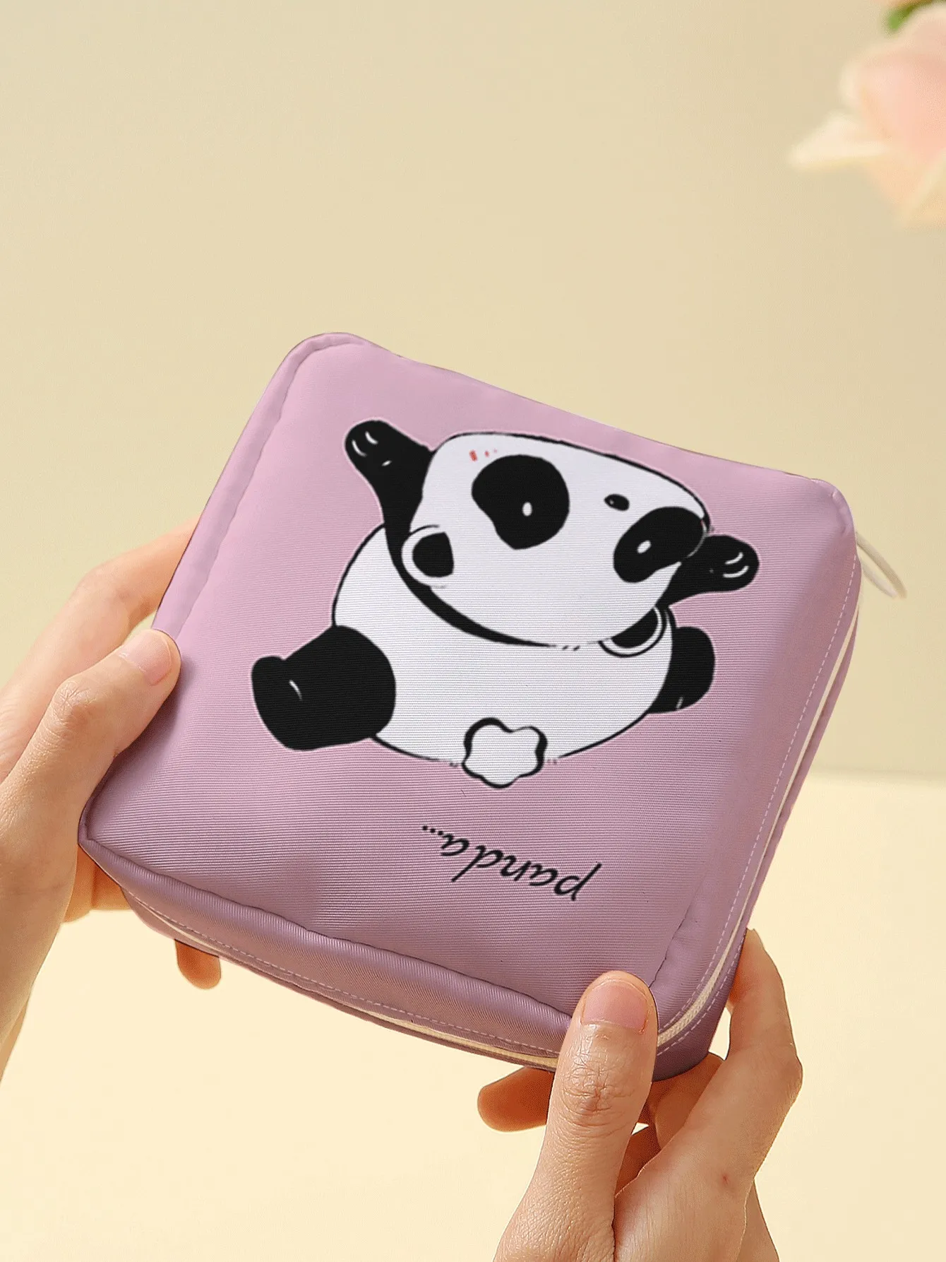 1pc, Cute Cartoon Panda Printed Sanitary Napkin Storage Bag Portable Mini Makeup Pouch suitable for Daily Travel Shopping