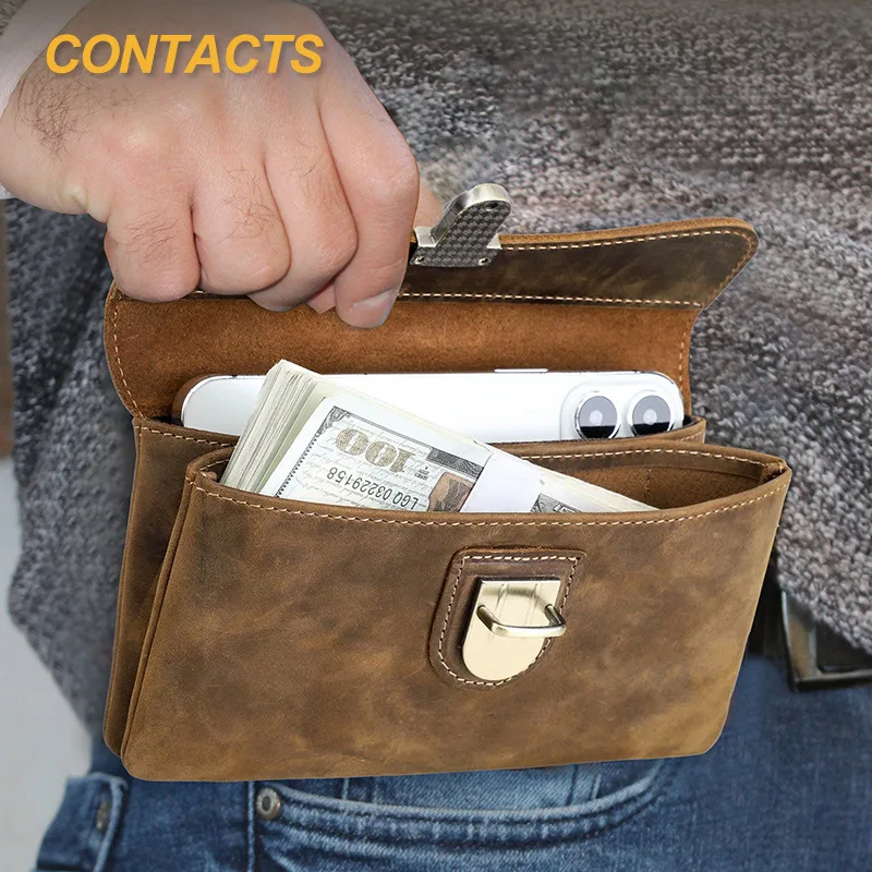 

Ретро кожаная антимагнитная поясная сумка Crazy Horse RFID с многофункциональным замком, поясная сумка для мобильного телефона из натуральной кожи