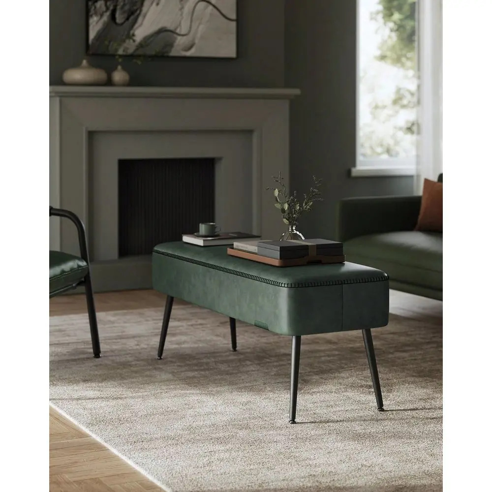 EKHO Collection Bench For Entryway Bedroom, Synthetic Leather With ing, Ottoman Bench With Steel Legs, Living Dining Room