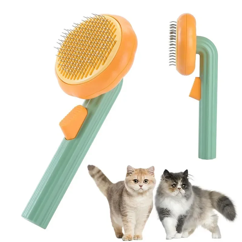 Cat Brush Pumpkin Pet Grooming Needle Brush Self Cleaning Cat Hair Remover Comb Kitten Shedding Massage Button Comb Pet Supplies