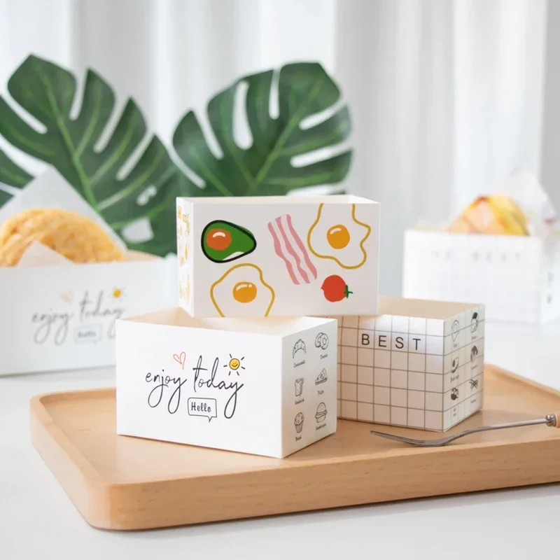 

50pc Food Hamburger Wrapping Box Packaging Cake Toast Bread Sandwich Disposable Food Container Oilpaper Paper Tray Packing Boxes