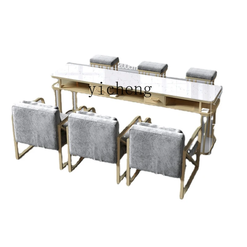 Zk Light Luxury Nail Table and Chair Set Single Double Three-Person Nail Table Marble Nail Table