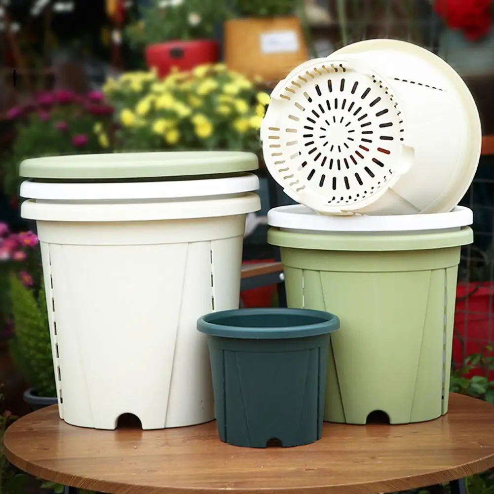 Resin Flowerpot With Drainage Holes And Saucer, Breathable Plant Pot For Plants, Lightweight Thickened Garden Container