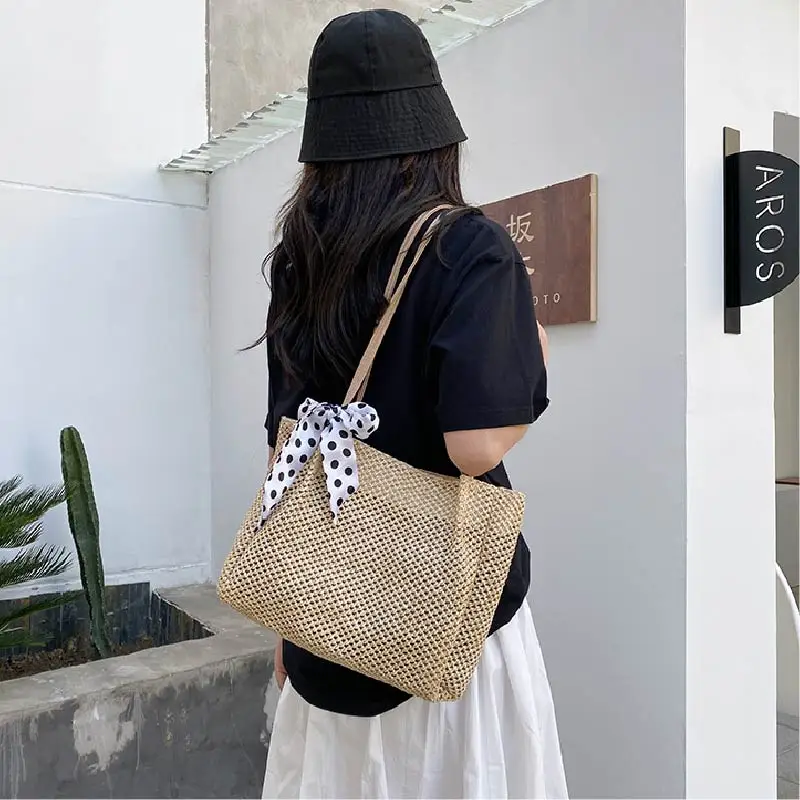 2023 Casual Straw Large Capacity Beach Tote Wicker Women Shoulder Bags Rattan Handbags Summer Beach Bag Travel Big Purses Female