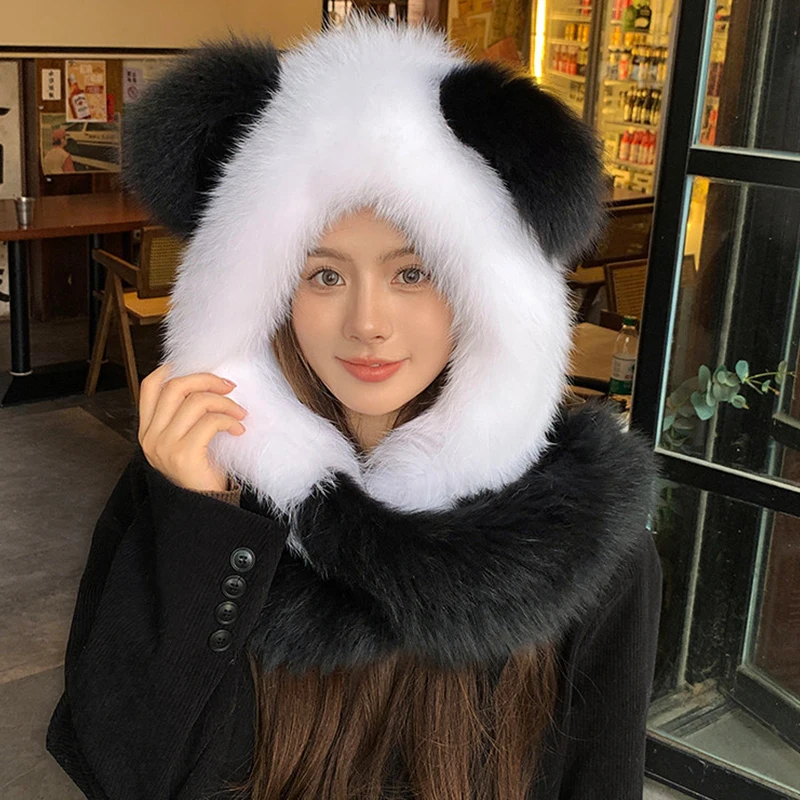 

New Winter Pure Fox Fur Warm Ear Protection Bomber Hat Earflap Hat For Skiing Outdoor Russian Windproof Anti-cold Furry