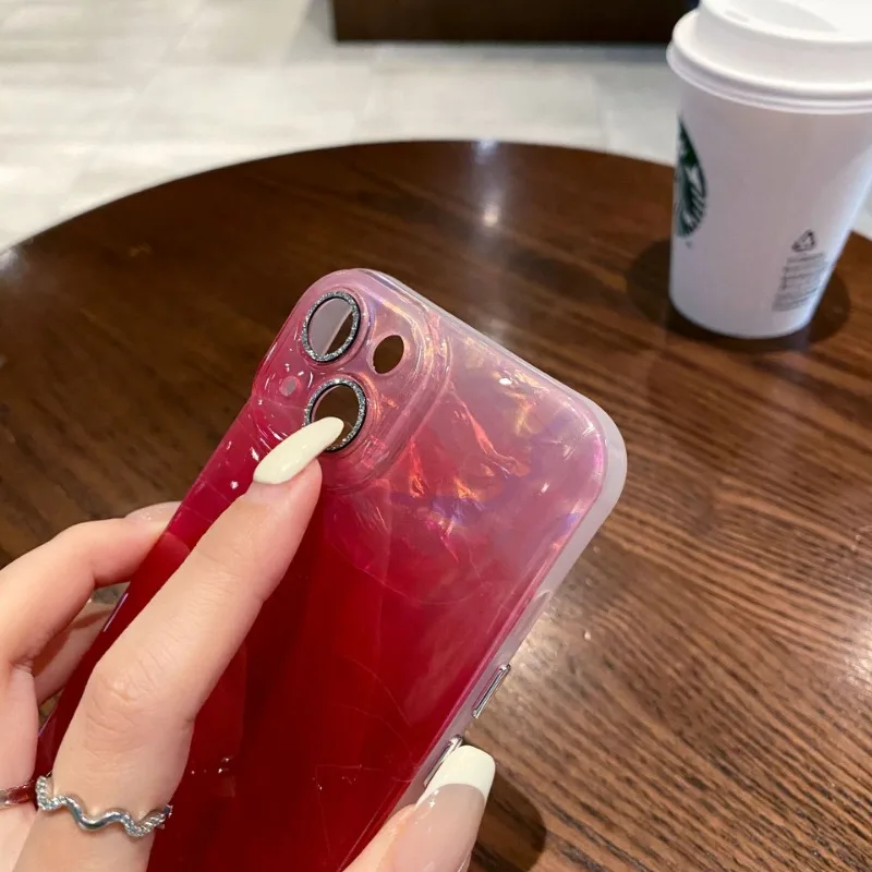 التدرج موجات الملمس بريق عدسة فيلم جراب هاتف آيفون 16 15 14 13 12 برو ماكس 15 16 زائد 11 الزلزالية الغطاء الواقي