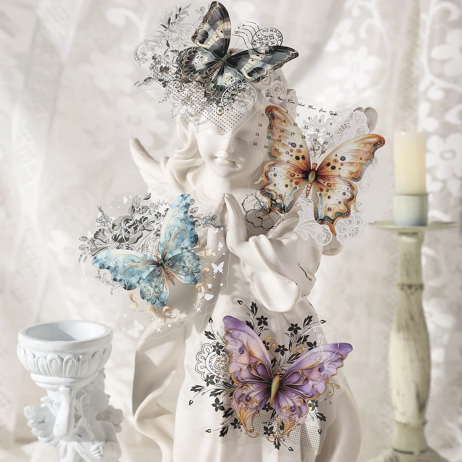 20pcs/lot Kawaii Stationery Stickers Lace Dream Butterfly DIY Junk Journal Paper Planner Decorative stickers