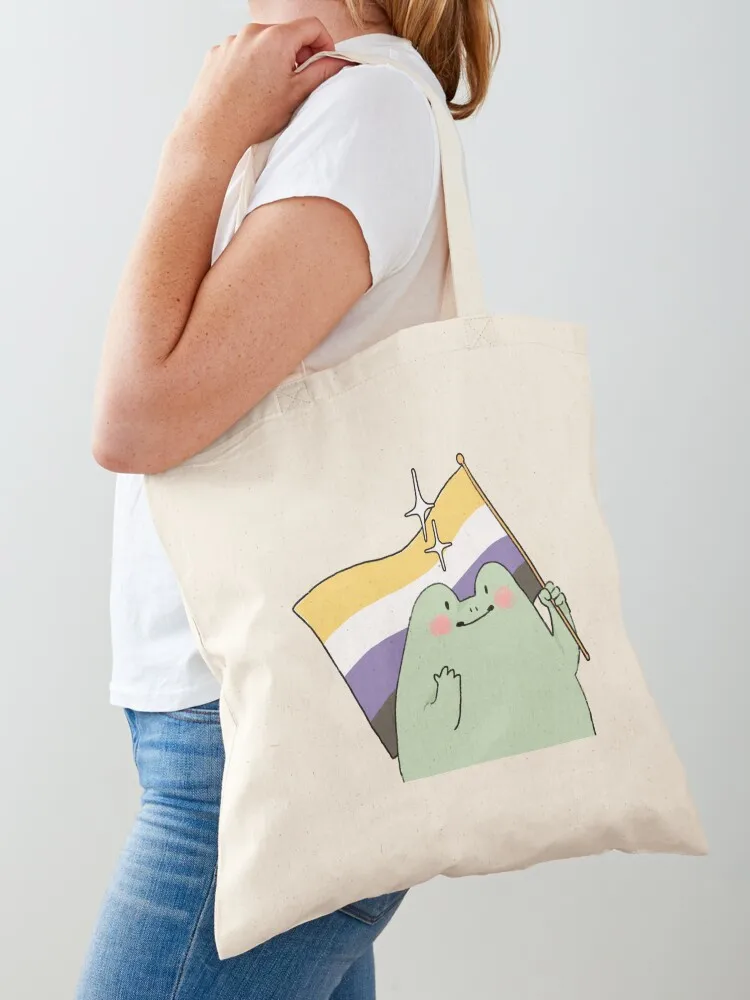 Non Binary Pride Frog Tote Bag Canvas stote bag Handbags tote bags men Canvas Tote Bag