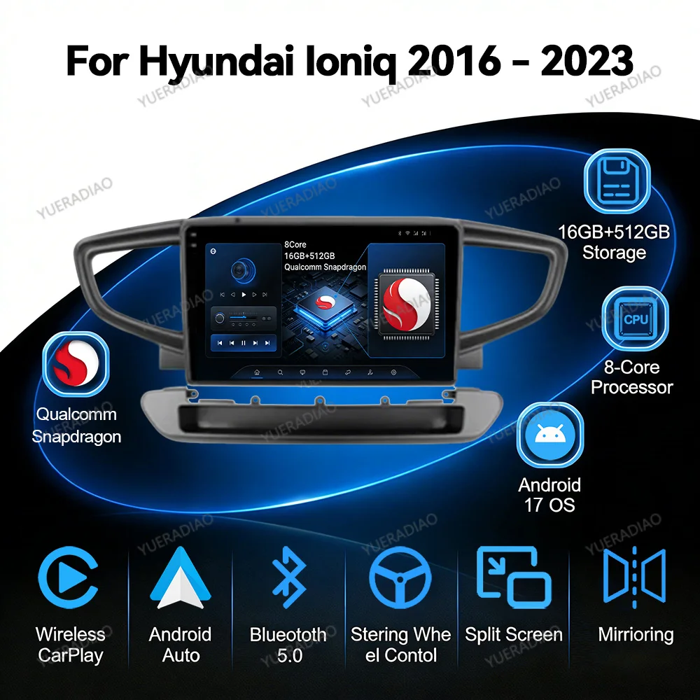 Android 17 Car Radio For Hyundai Ioniq AE 2016 2017 2018 2019 2020 2021 - 2023 DVD Carplay Automotive Backup Camera GPS NAVI FM