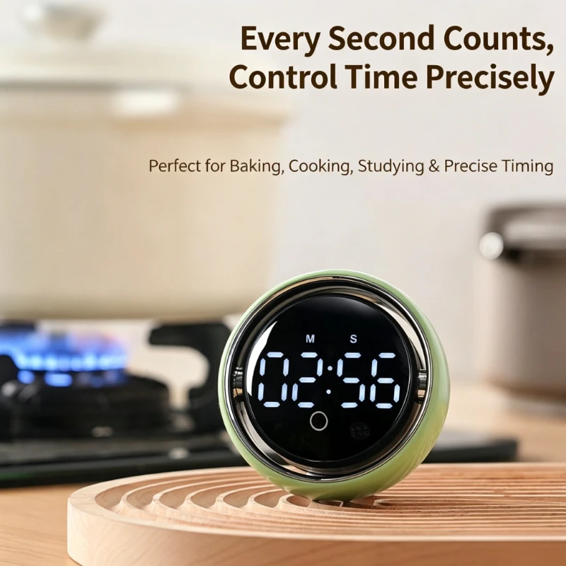 Rotary Timer LED Digital Rechargeable Countdown & Count Up Silent Alarm Timer for Kitchen Study