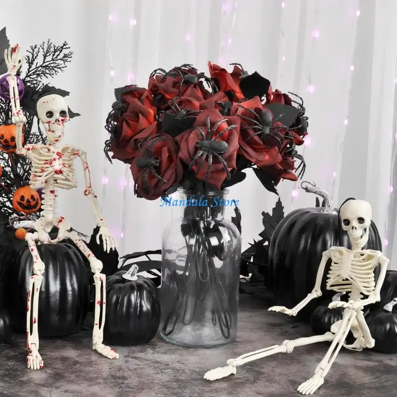 

U2JC Black Spiders Rose Stem Halloween Craft Project Adjustable Stalk Flower Decoration