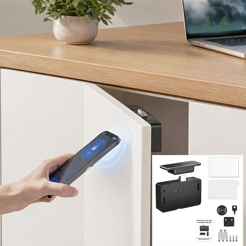 Non Perforated NFC Sensing Drawer Card Lock Invisible Design Card Swiping Invisible Smart Lock Double Opening Battery Display view 4