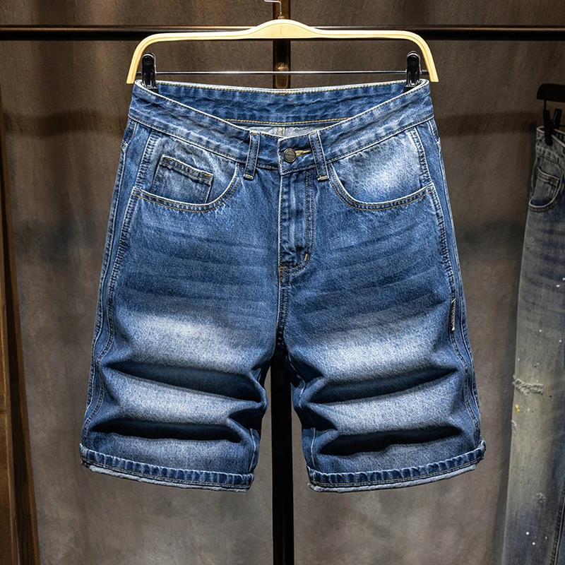 Men Baggy Denim Bermuda Shorts Loose Fit Washed Casual Streetwear Knee Length Straight Leg Breathable Summer Daily Wear Vintage