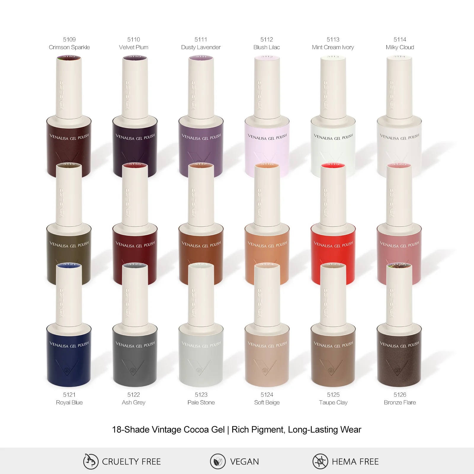 VENALISA V7 Gel-Nagellack 18 Farben Herbst-Winter Vintage-Kollektion 10ml HEMA-frei TPO-frei Aushärtbarer UV-LED-Nagelgel-Lack – Detail 5