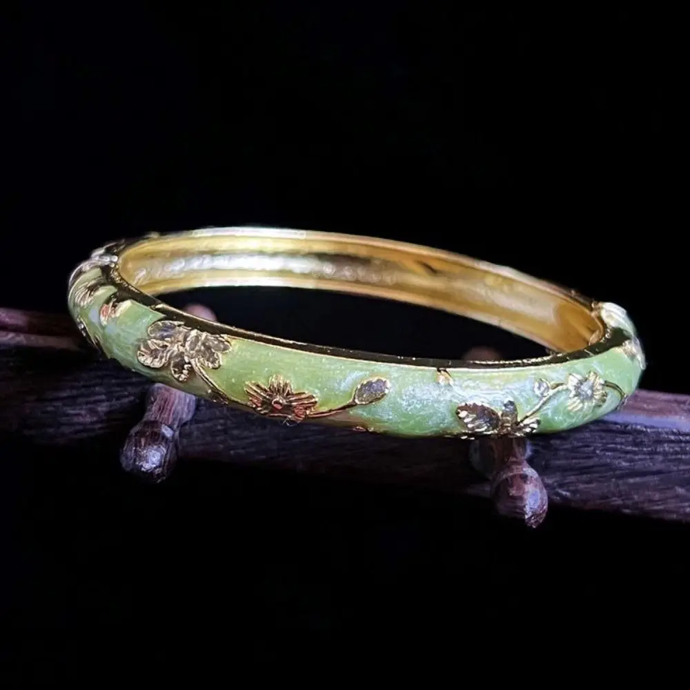 Enamel Chinese Cloisonne Bracelet Double Bangle Traditional Peony Filigree Flower Bangle Ethnic Vintage Women's Hand Bracelet image 6