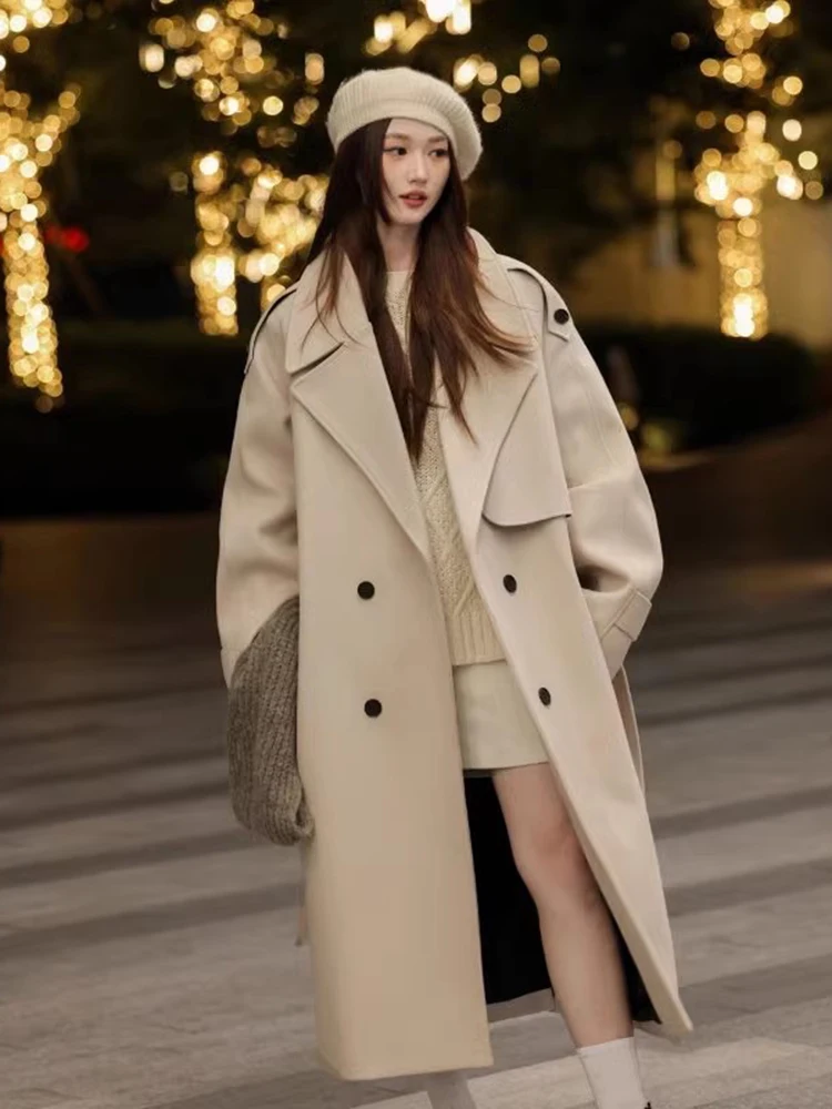 

Couples Woolen Coat Men's Mid-Length Winter High-End Haome Tweed Jaet Trendy Loose Knee-Length Windbreaker