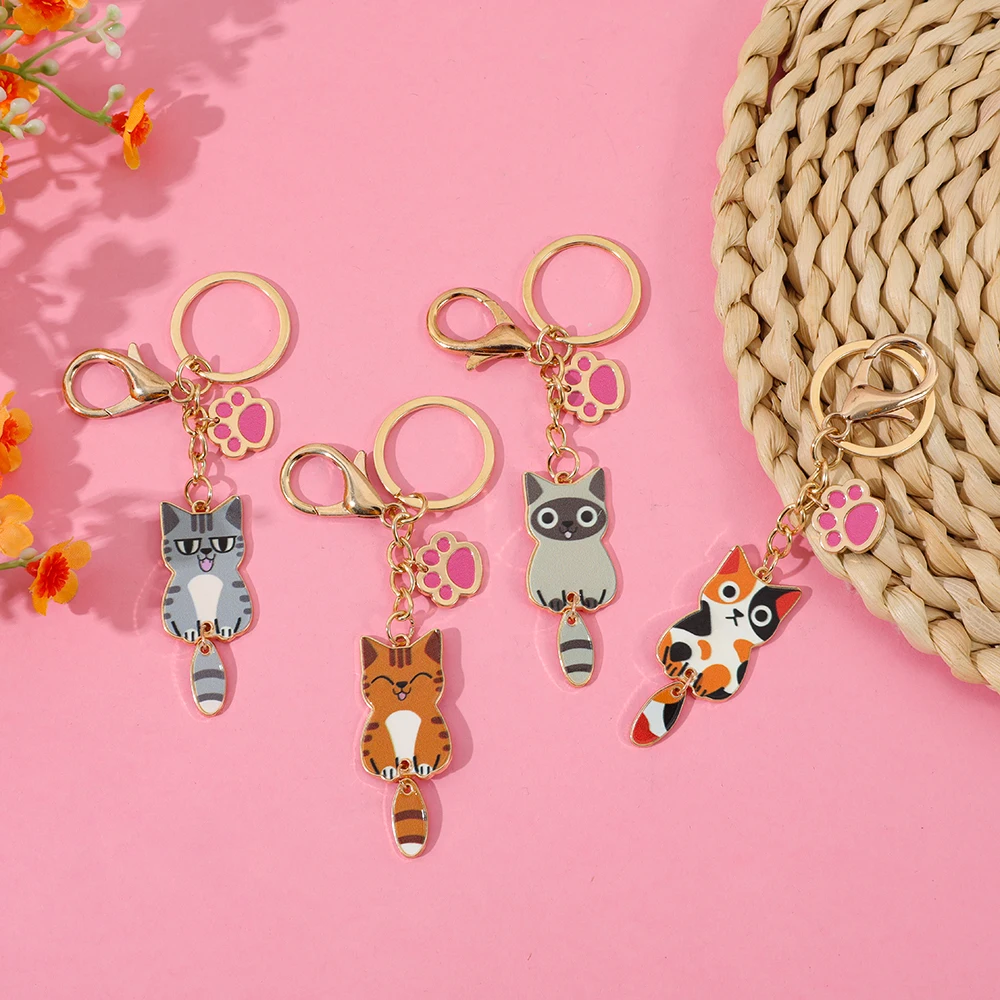 Cute Cat Keychain For Women Girls Kawaii Kitty Key Ring With Paw Charm Cute Animal Key Chain For Bag Car Key Decor Gift