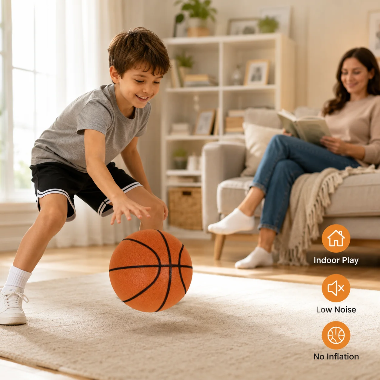 Apartment Indoor Silent Basketball for Kids, Low Noise Home Dribbling Training Ball, No Inflation PU Foam, Size 3 5 7