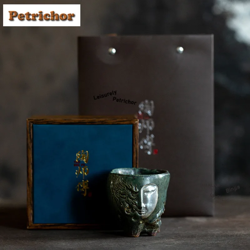 

120ml Silver Drawing Dunhuang Radiant Person Face Teacup Ancient Tea Bowl Jug Tea-tasting Fragrance Cup Chazhan Master Cups Cafe