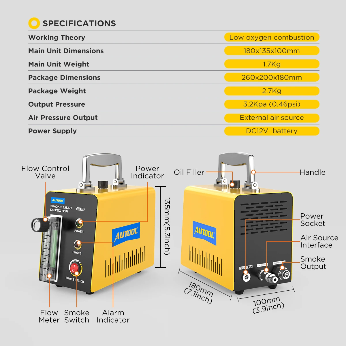 Universal Automotive AUTOOL SDT103 Leak Tester 12V Car Repair Smoke Machine for Cars