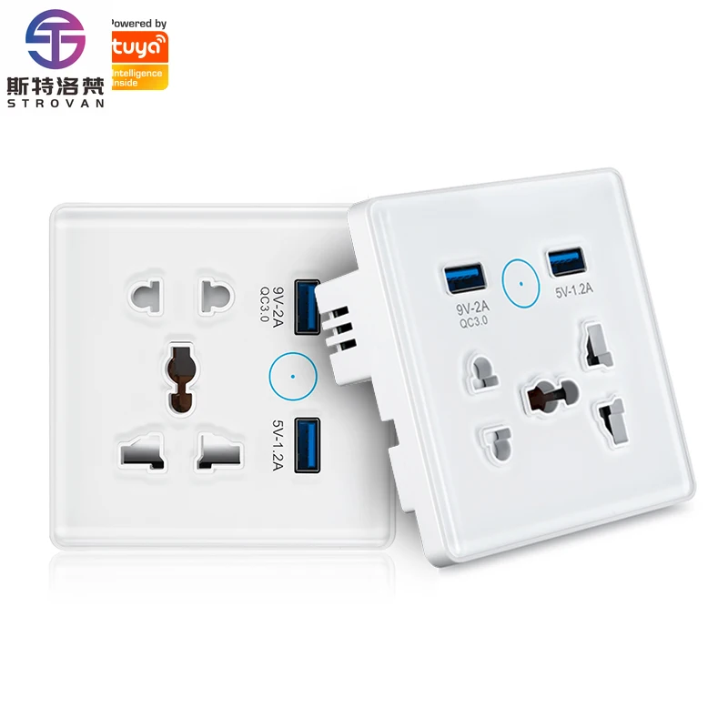 

STLF Smart Home Wifi Smart Universal Power Wall Socket With USB Glass Panel Smart Socket 13A Outlet Tuya App Remote Control