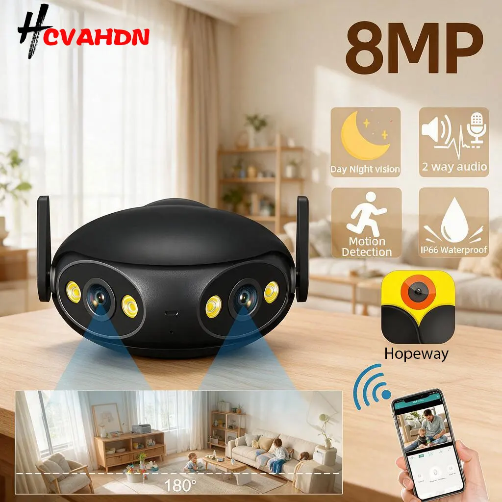 4K 8MP Dual Lens Wifi IP Camera Outdoor Wireless CCTV Security Surveillance Panoramic 180 Degree Wide Viewing Angle IP Cam P2P