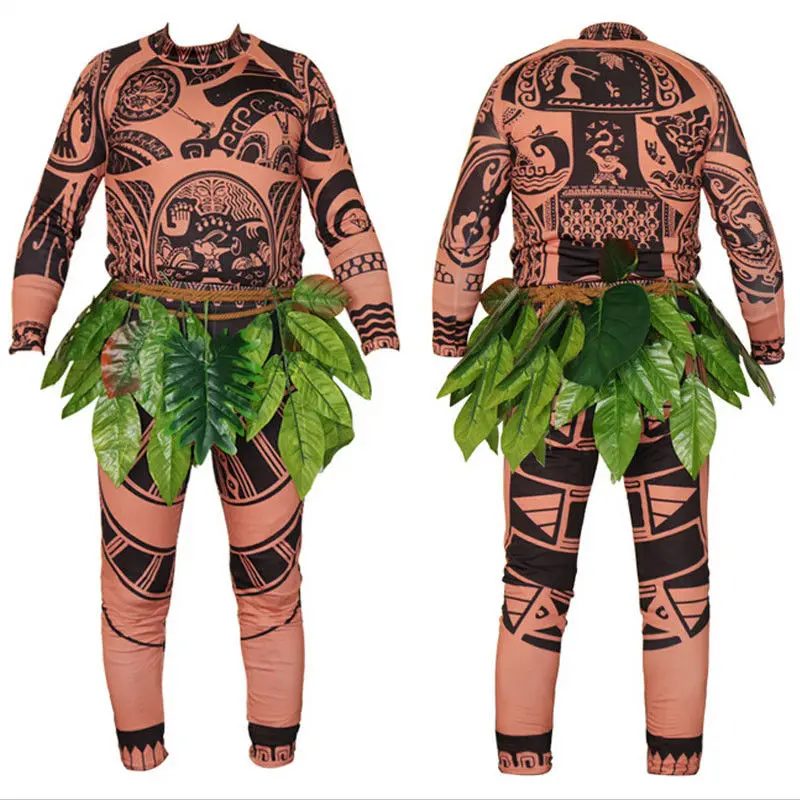 

3PCS Moana Maui Tattoo loween Costume Adult Women's irt+Pants+Skirts Set Other 00% Material Conents