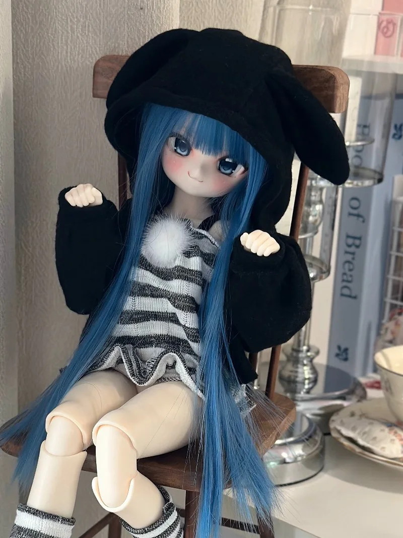 BJD MDD 1/4 Doll Clothes Fit For Normal 1/4, Chubby 1/4 Body Dolls Costume Bunny Ear Outerwear Strap Dress Socks 3Pcs Outfit Set