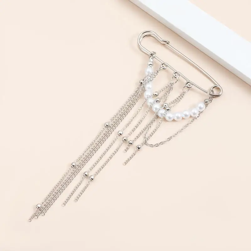 Long Tassel Pearl Chain Brooch Women Handmade Beaded Many Layer Chain Multi Functional Fixed Pin Pants Clothes Decor