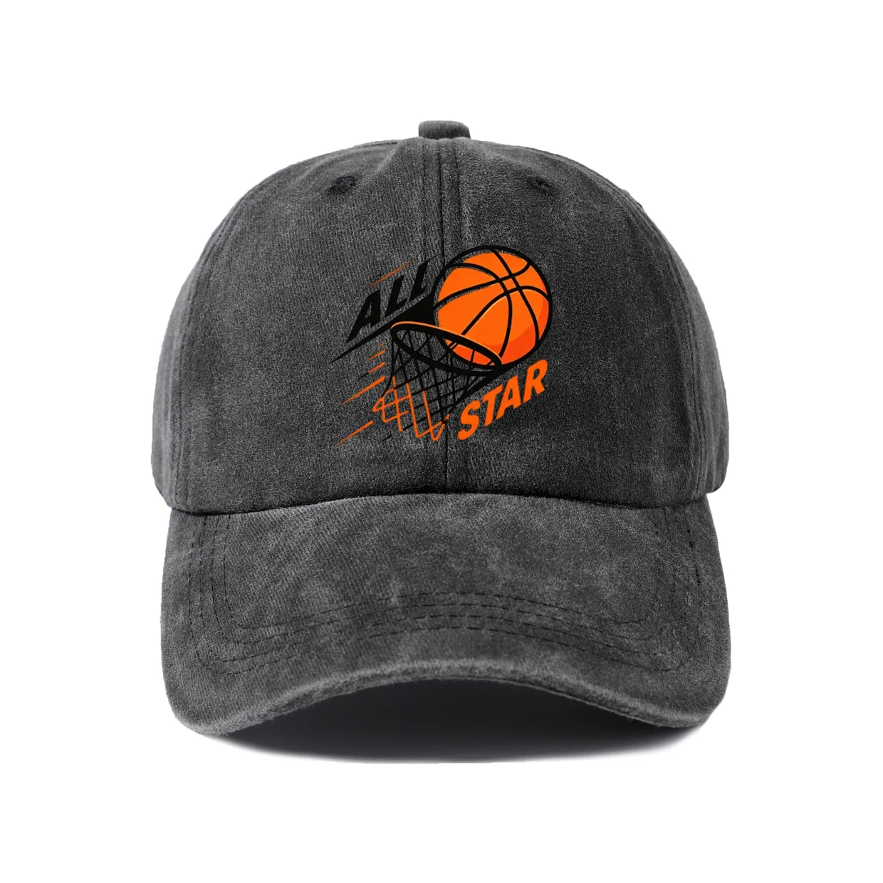 Vintage Washed Basketball Hoop and Ball Graphic Baseball Cap, Adjustable Unisex Dad Hat, Basketball Player Sports Gift