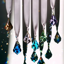 Top Quality 38mm Through Coloured Crystal Sparkle Double-sizes Maple Leaves Pendants For Christmas Tree Hanging Home Decoration