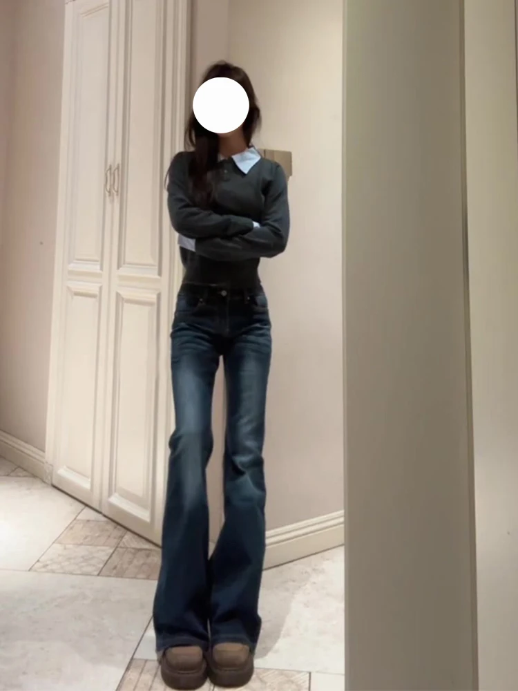Lage taille Bell Bot Jeans Dames Herfst Winter 2025, Afslankende Retro Amerikaanse Sle Denim Broek Hoge Taille Slim Fit Jeans