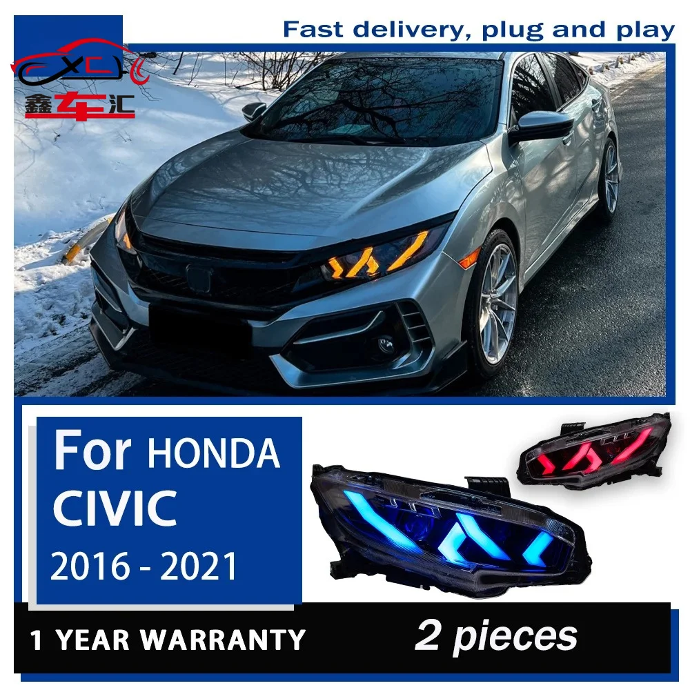 

XCH Headlight For Honda CIVIC LED Headlights 2016-2021 RGB Head Lamp Car Styling DRL Signal Projector Lens Automotive Accessory