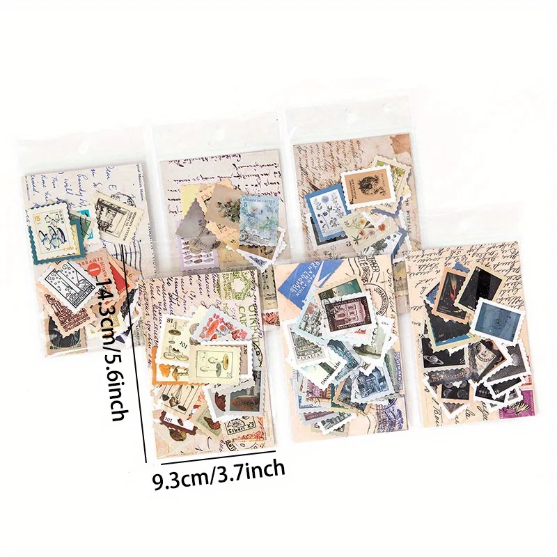 46 PCS Post Stamp Stickers Set Assorted Botanical Decorative for Scrapbooking DIY Craft