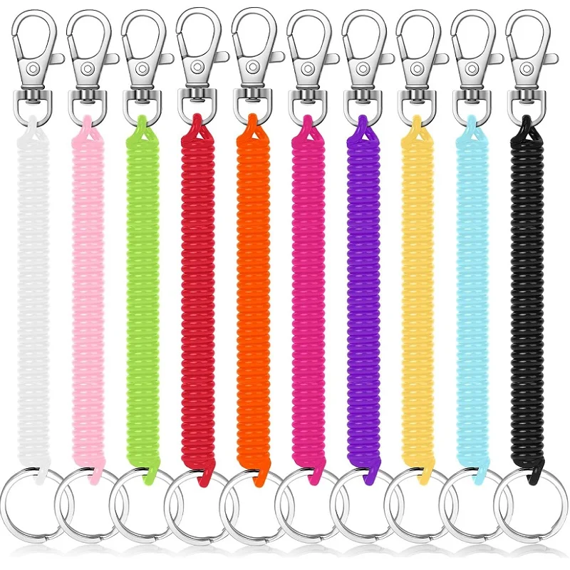 Spiral Retractable Spring Coil Keychain Theftproof Anti-lost Stretch Cord Safety Key Ring with Metal Lobster Clasp for Keys Wall