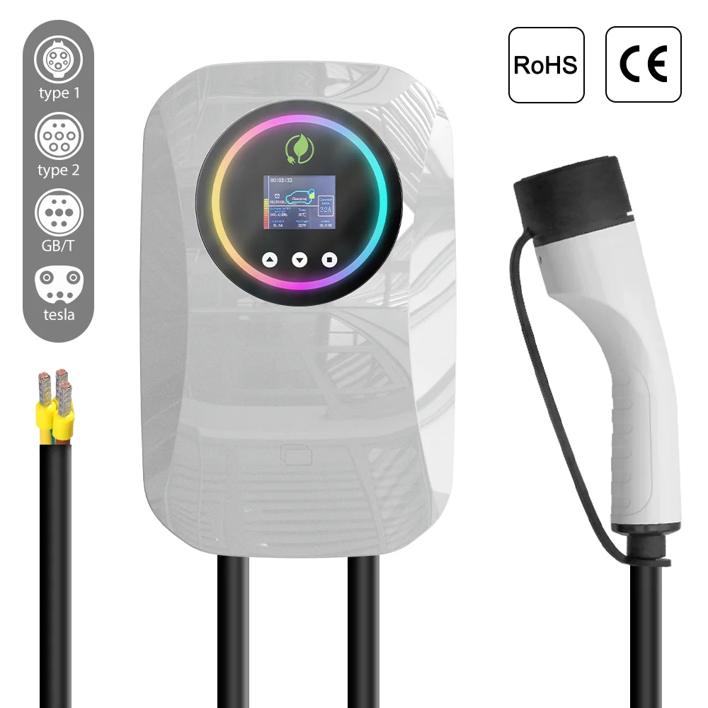 Smart Home Fast Ac 3 Single Phase 16a 32a 11 kw 22 kw Level 2 Type 2 Wall Box Wallbox Electric Car 11kw 22kw Ev Charger