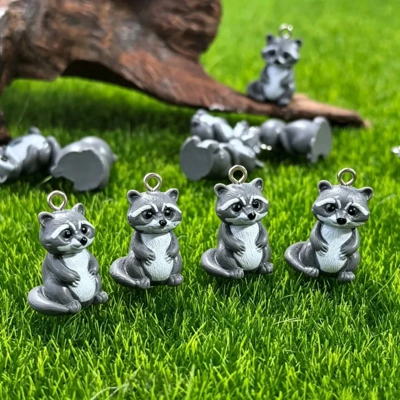 Pendentifs en résine 3D représentant des animaux sauvages, mini ratons laveurs, 10 pièces, breloques mignonnes, fournitures pour la création de bijoux DIY (boucles d'oreilles, bracelets, porte-clés)