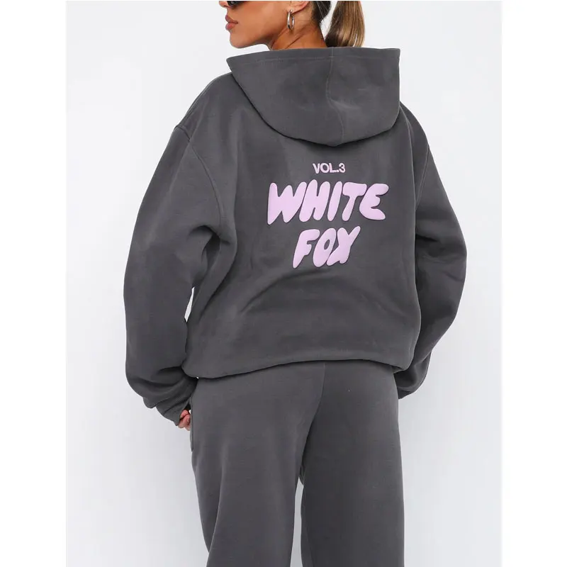 Women\'s hoodies sets 2024 Spring Fleeced Letters Printing Loose Hooded Two Piece Sweatpants Jogger Pants Set Sweatsuit Tracksuit